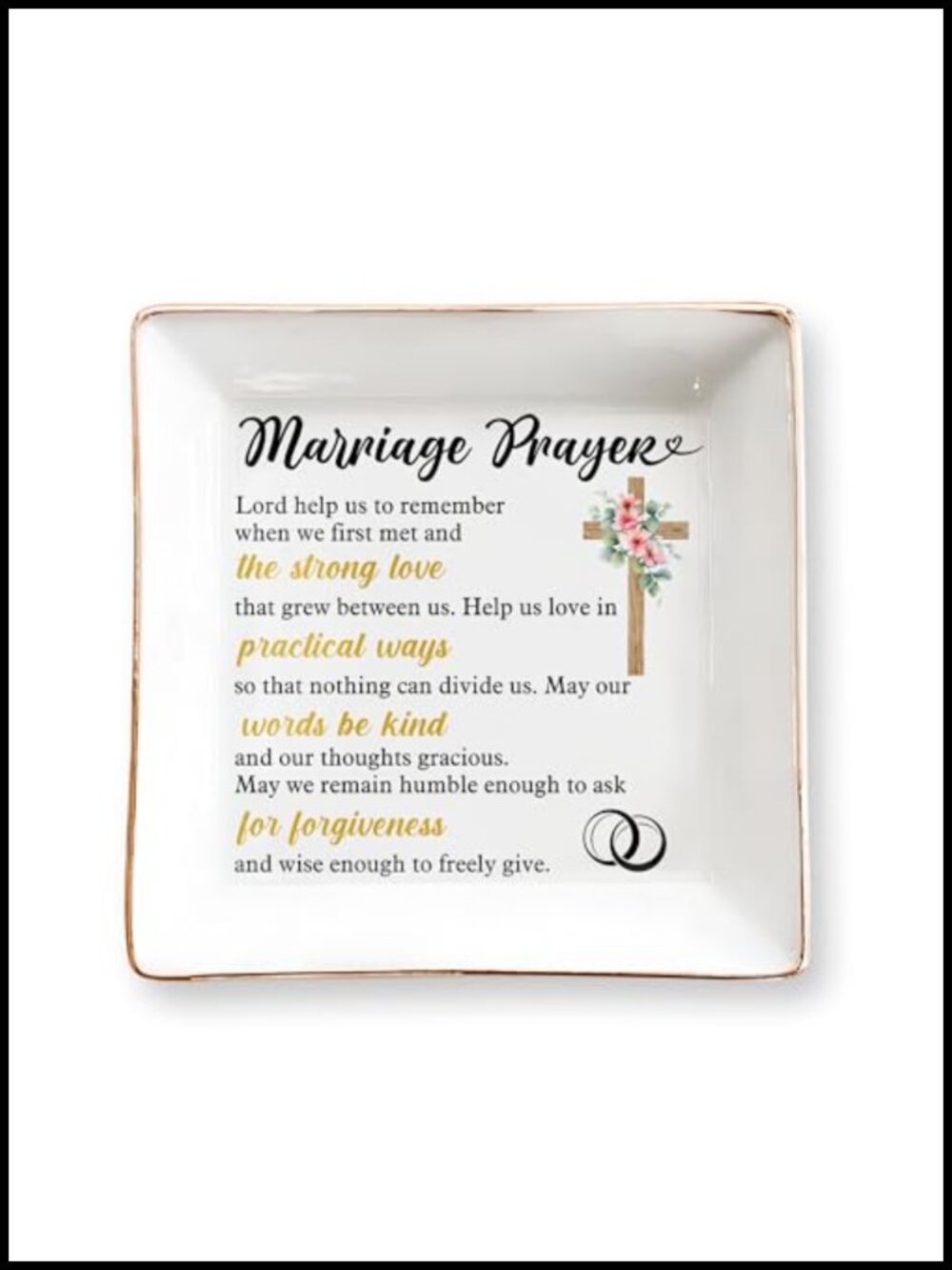 Ceramic Jewelry Dish 4" Marriage Prayer Ring Holder Wedding Gift